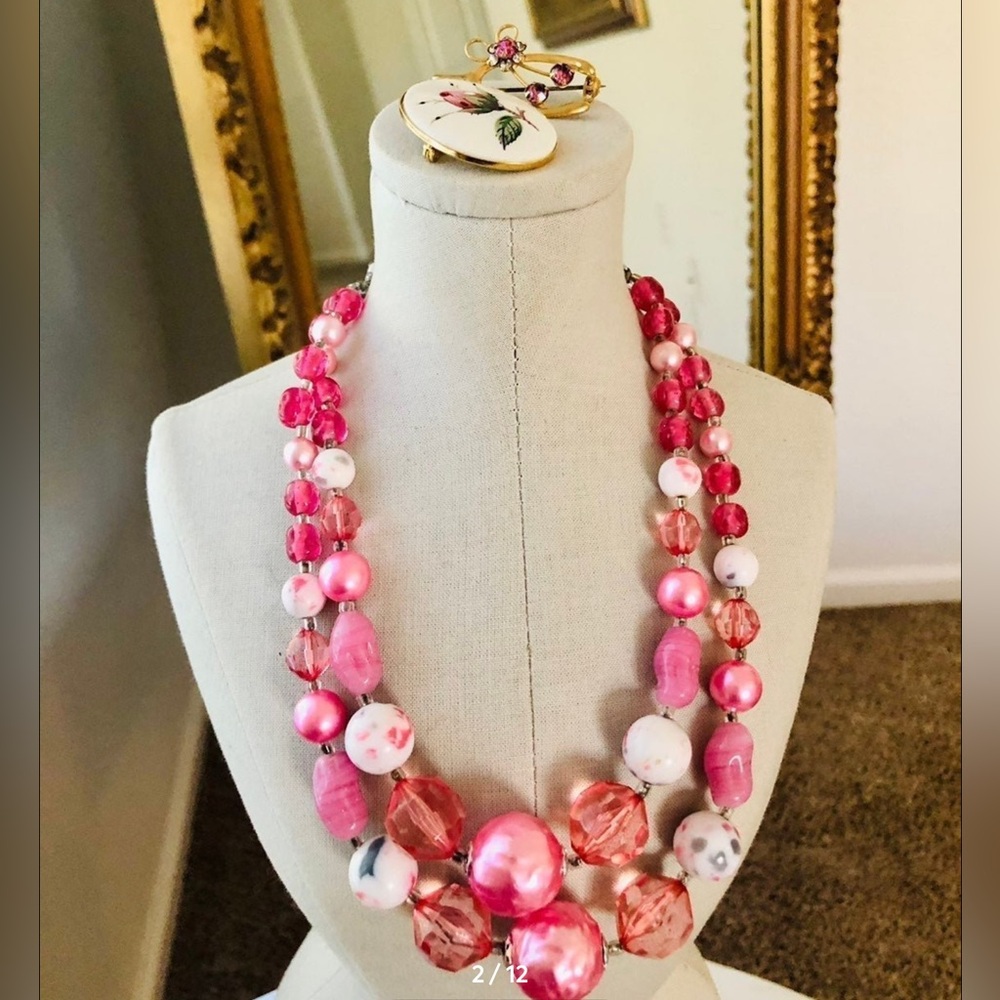 Vintage Pink Lot Jewelry Bead Necklace